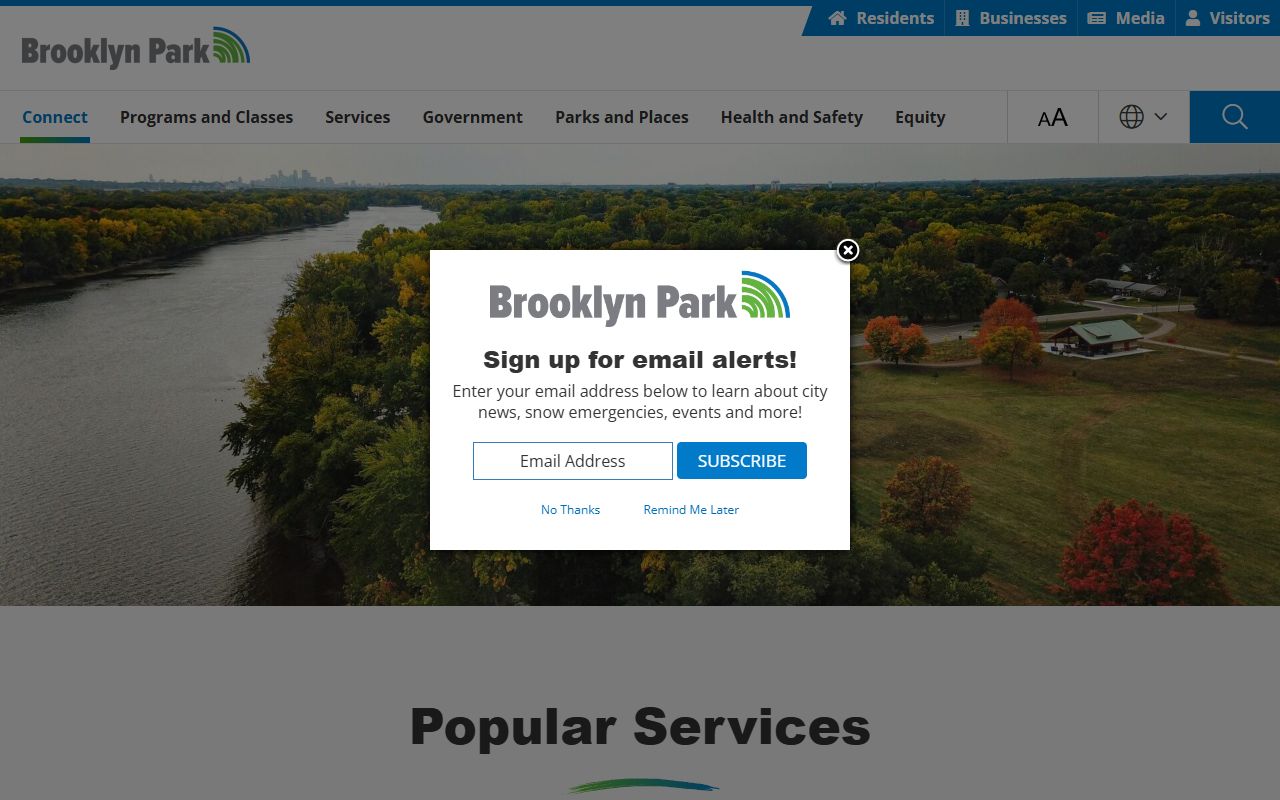 Brooklyn Park city government website marriage license reference
