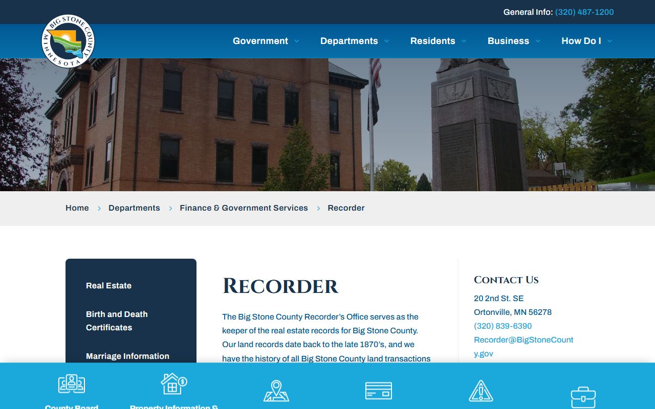 Big Stone County marriage license recorder office page