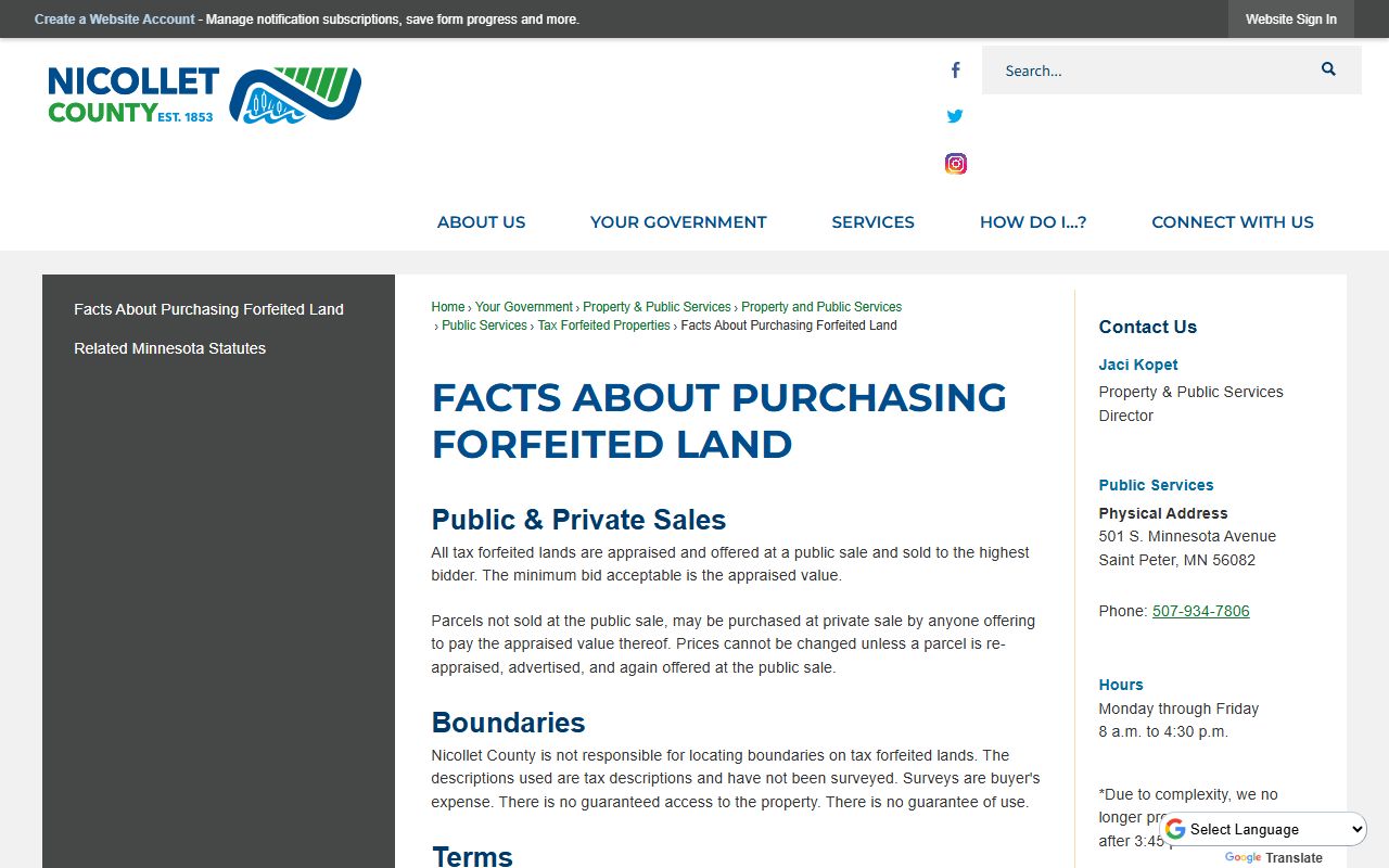 Nicollet County Recorder office page in St. Peter for marriage license applications