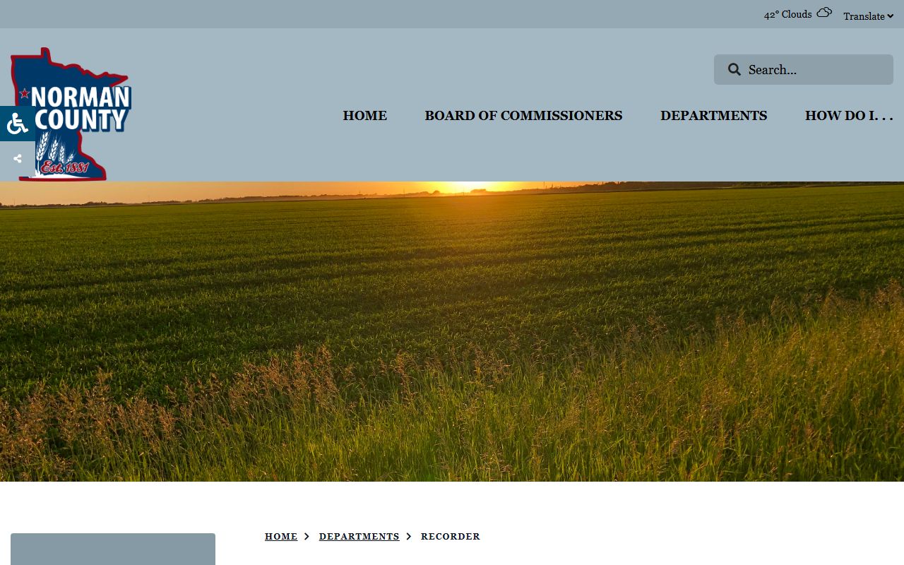 Norman County Recorder office page in Ada showing marriage license services and contact information