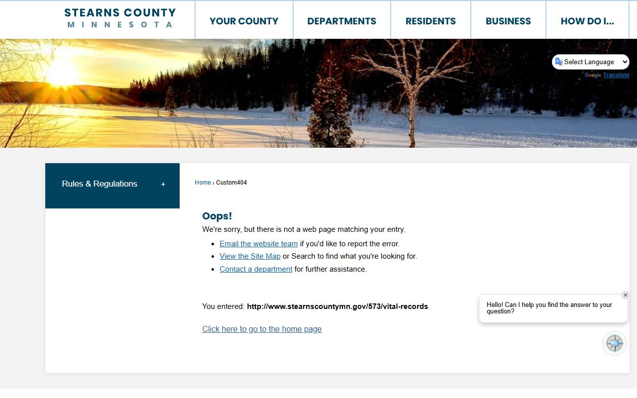 Stearns County vital records page for marriage license copies and certified record requests