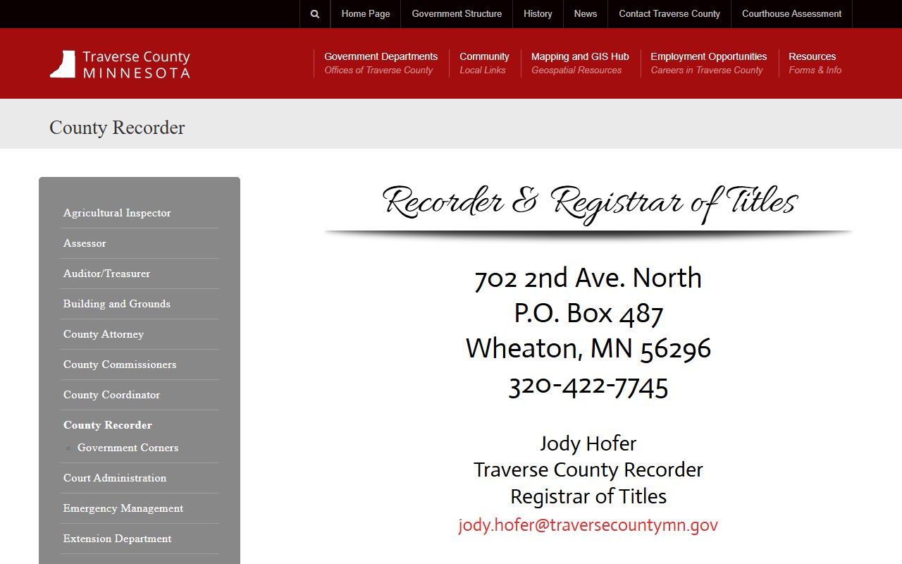 Traverse County Recorder office page for marriage license applications and vital records in Wheaton Minnesota