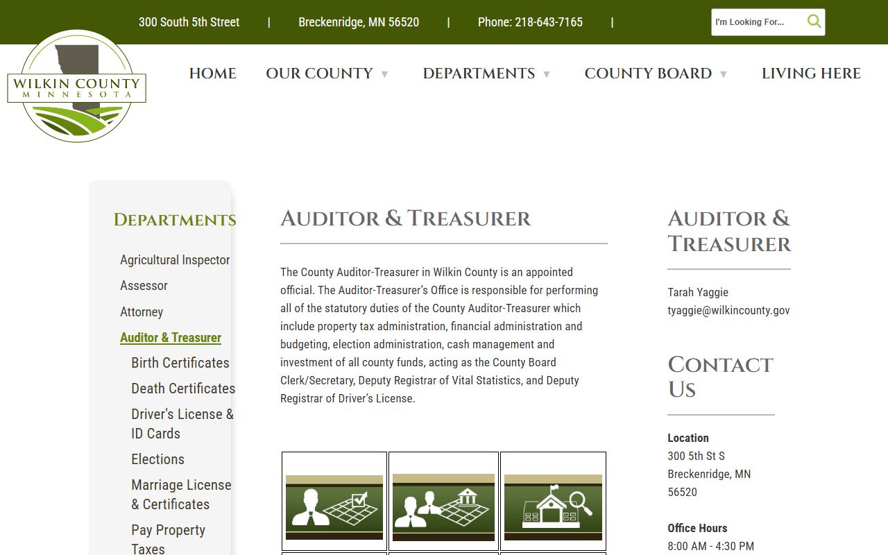 Wilkin County Auditor-Treasurer office page for marriage license records