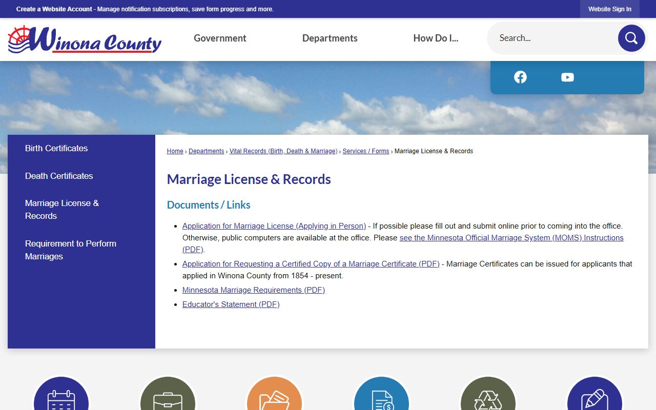 Winona County Recorder marriage license records page