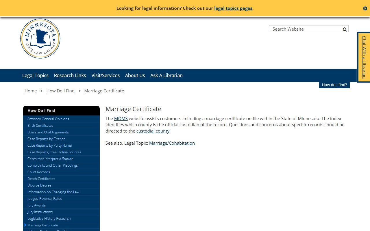 Minnesota State Law Library Marriage Certificate Guide - Minnesota Marriage License