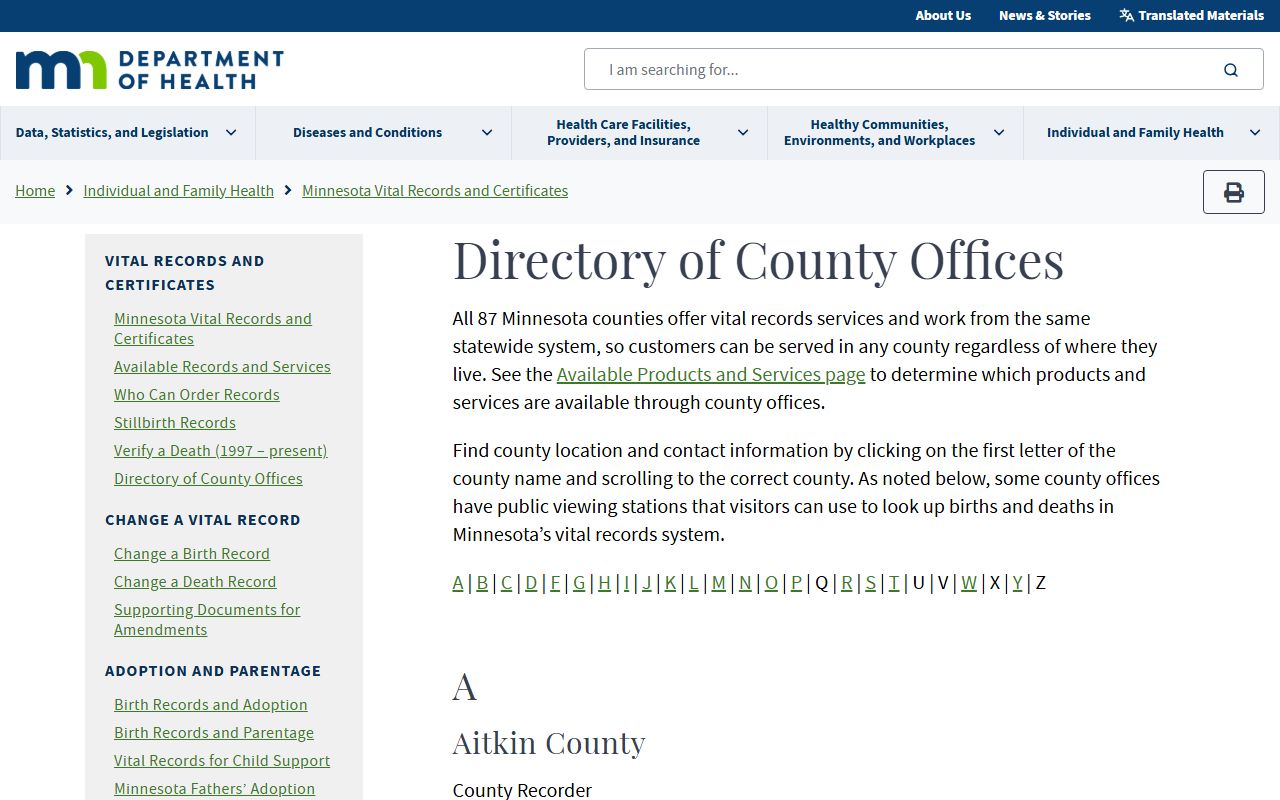 Minnesota MDH County Directory - Minnesota Marriage License offices