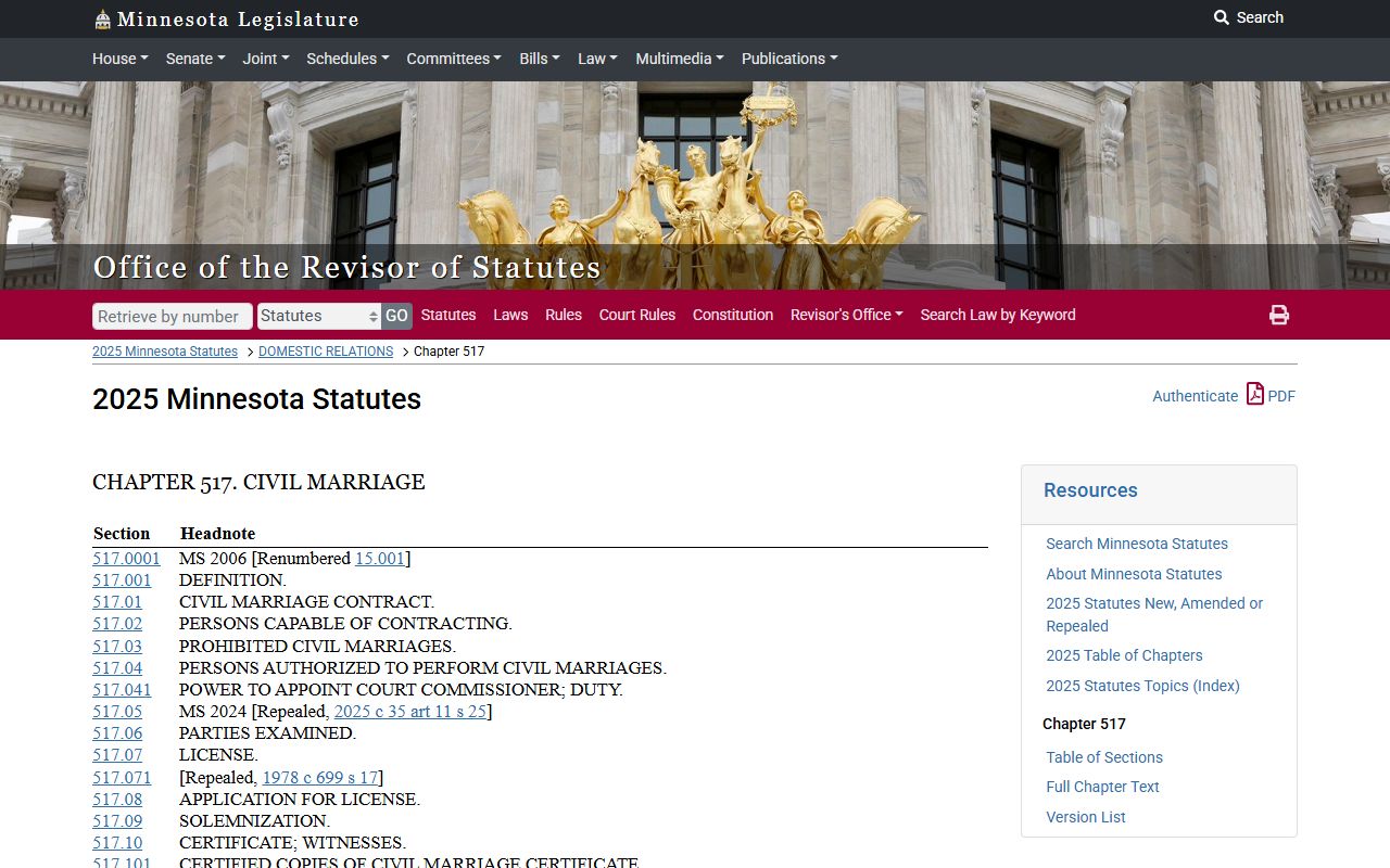 Minnesota Statutes Chapter 517 Marriage Laws - Minnesota Marriage License